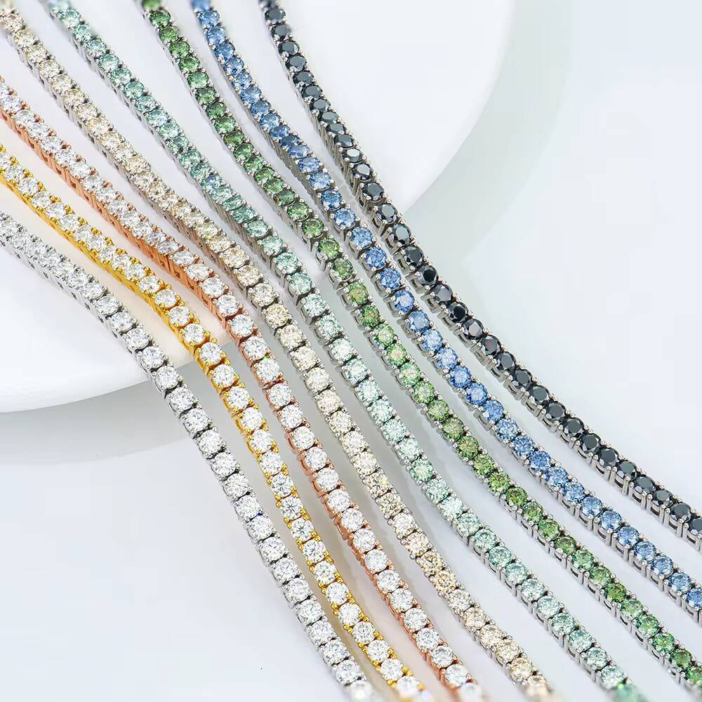 Luxury Mens Womens Hip Hop Tennis Chain Necklace Fine 2MM-5MM Lab Diamond S925 Silver VVS Moissanite Iced Jewelry