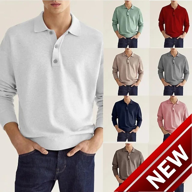 2025 autumn long sleeved V-neck button up mens casual top polo shirt