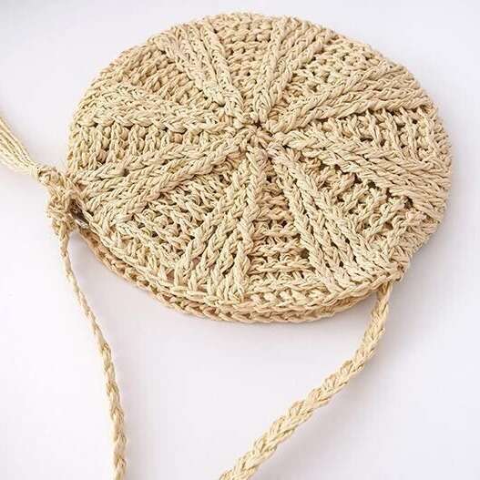Handmade Beach Bag Trendy Season Football Simple Round Tassel Windmill Small Hand-Held Diagonal Cross Beach Bag, Crochet Woven Bag Kq2