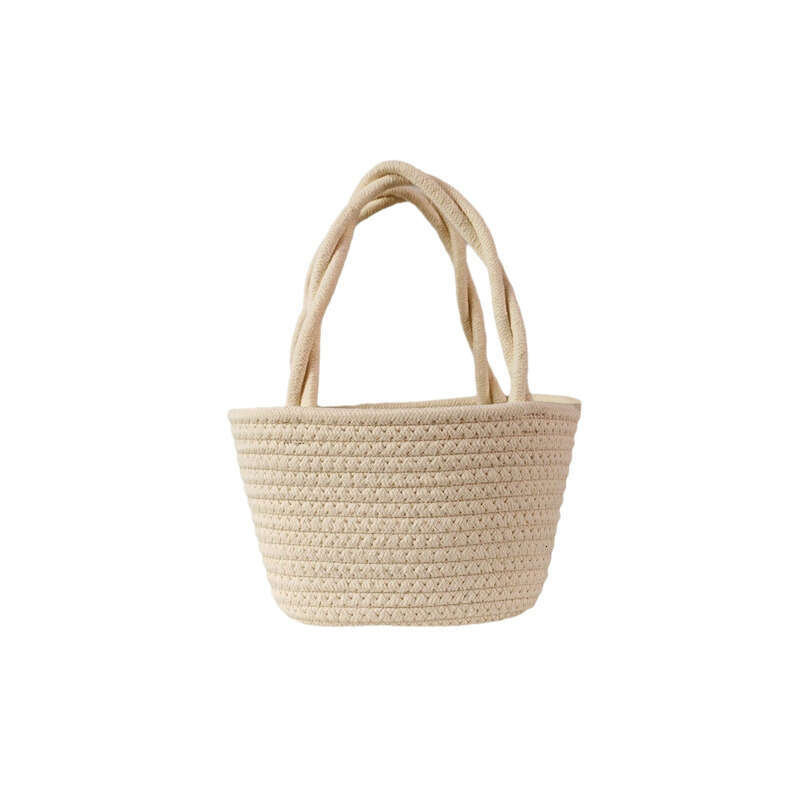 Handbag, cotton thread, casual woven beach vacation straw bag, fashionable and casual, solid color, trendy outfit