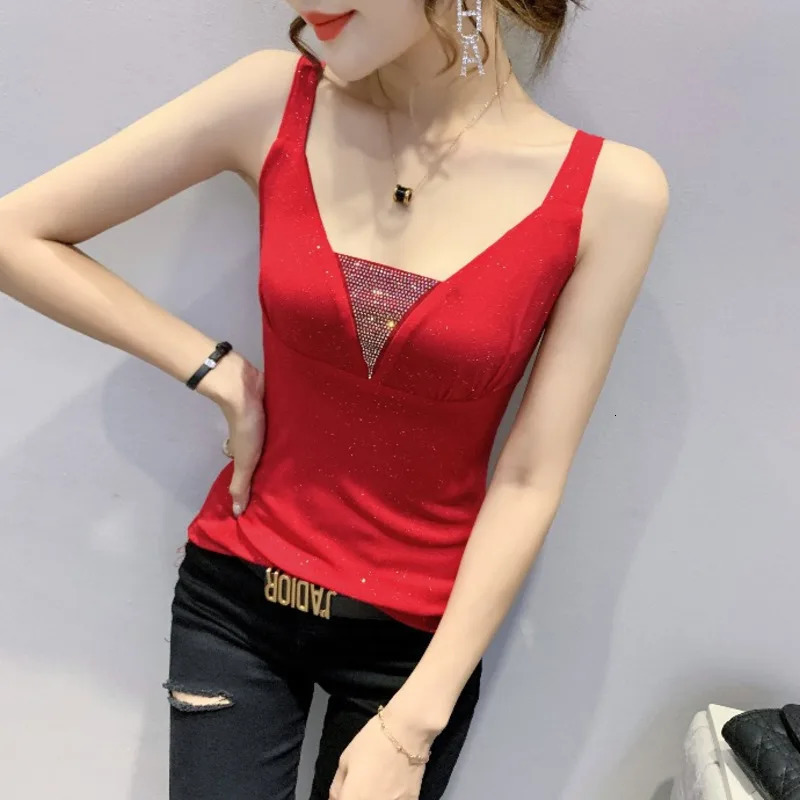 Womens summer top with diamonds ultrathin sleeveless sexy club womens black blue red leopard print tight fitting 250407