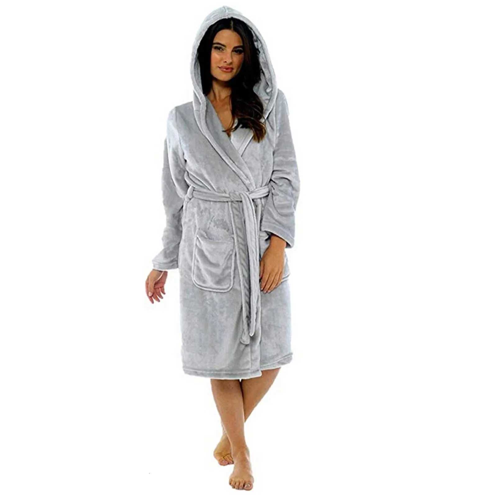 Solid Shower Kimono Robes Hooded For Women Long Sleeves Towel Bathrobe With Waist Girdle Female Cotton Sleepwear For Home Wear C251115