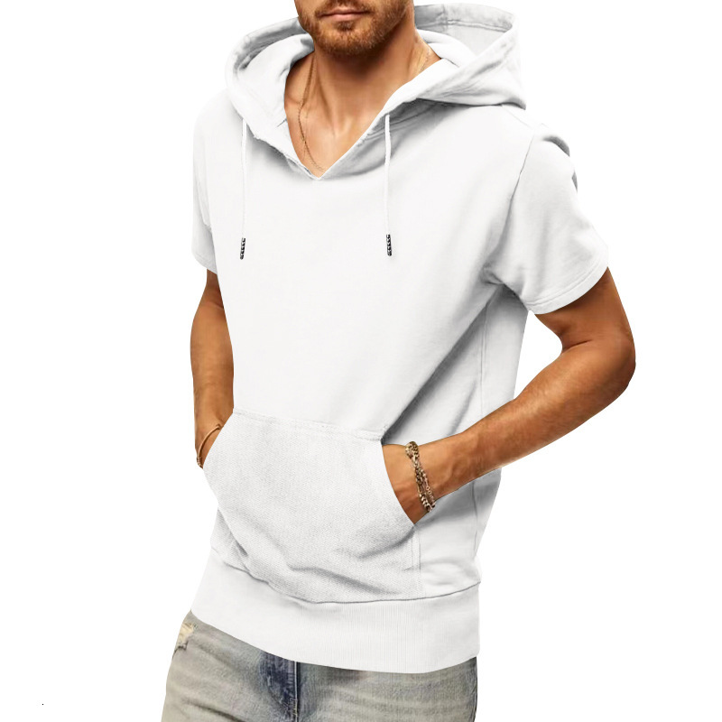 Summer men's sports and leisure sleeveless hooded loose short sleeved vest for men