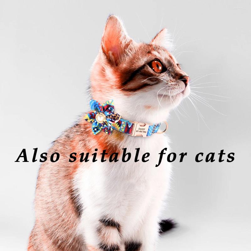 Update Customized Dog Collar Nametag Ethnic Style Flower Decoration Cat Necklace Pet Puppy Free Engraving Name ID Tag Nameplate