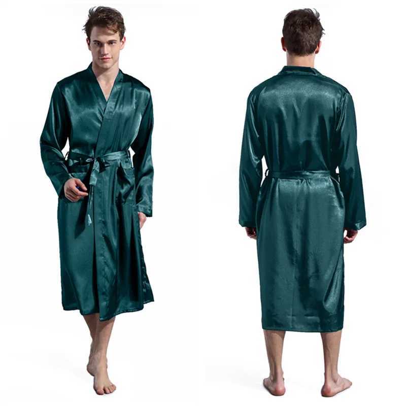 Long Stain Robe Men Peignoir Homme Loose Homewear Casual Sleep Dressing Gown Male Ice Silk Kimono Bathrobe Loungewear Pijama C251115