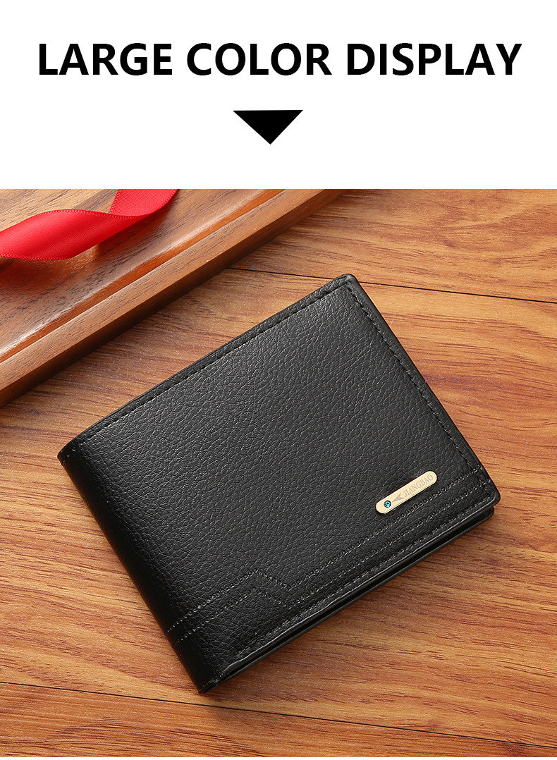 New men's wallet men short money clip fashion leisure litchi pattern soft wallet multi-card large capacity small wallet