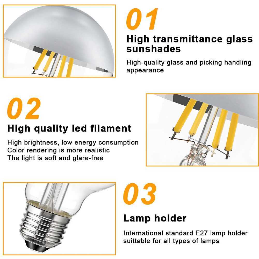 E27 Mirror Silver Retro Edison LED Light Bulb G80 7W 220V Vintage Filament LED Lamp 1050LM High Lumen 2700K Warm White Lighting C251115