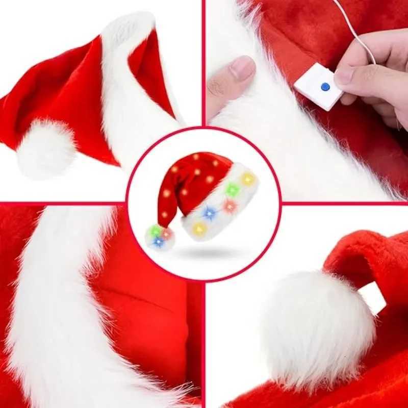 LED Light Christmas Hat Colorful Plush Trim Cap Glowing Xmas Hat for Kids Adults Christmas Party Birthday New Year Decor Y251115