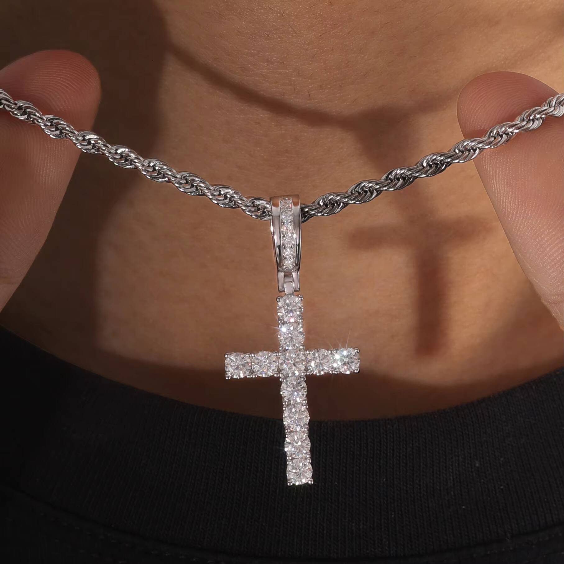 925 Sterling Silver Jewelry Cross Pendant Luxury Necklace Hip Hop Sparkling VVS D Moissanite Diamond Pendant Necklace