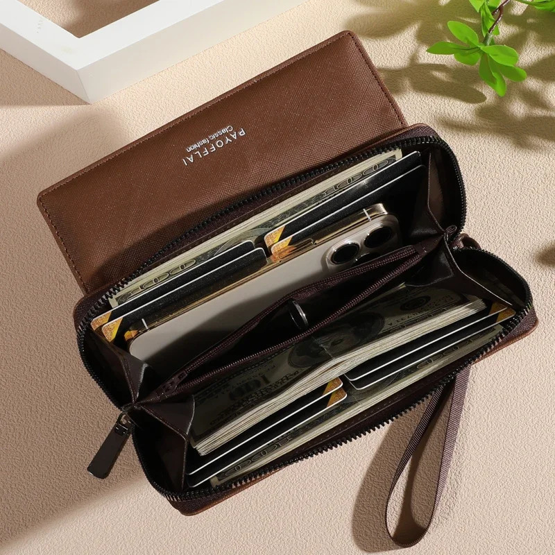 1 classic mens artificial leather wallet double-layer with snap fastener zipper card holder and po company color blocking 250410