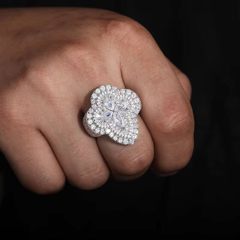 Pass Diamond Tester Pear Cut Diamond Clover Custom Iced Out Sterling Silver 925 Vvs Moissanite Jewelry Men Ring