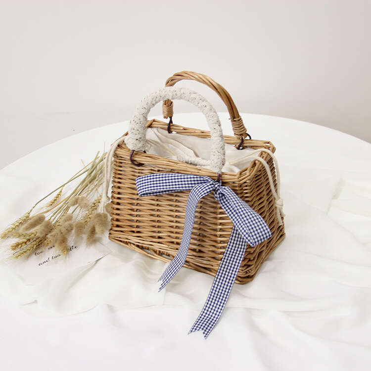 Handmade Beach Bag Summer Portable Small Square Rattan Grass Willow Handmade Woven Women's Bag, Leisure Beach Bag Kq2