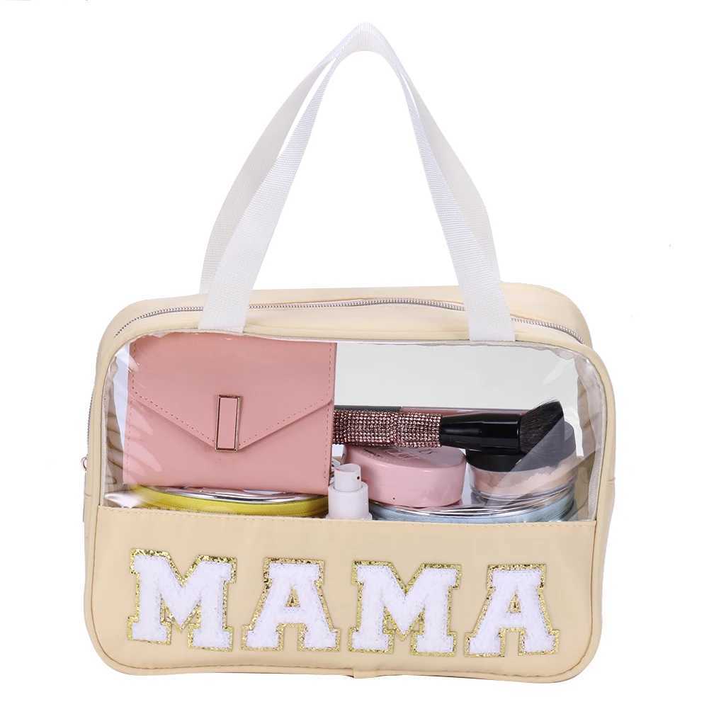 Womens toilet bag large travel makeup bag womens makeup bag transparent letters mothers makeup box storage bag handbagXJ250415