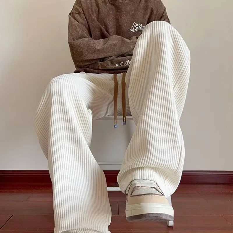 Corduroy Casual Men Loose Wide Leg Sweatpants Textured Straight PantsXJ251114