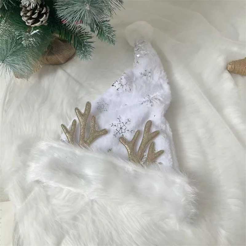 New Arrival Pink Deer Antler Christmas Hat 3147cm Silver-Embossed Snowflake Double-Layer Fluffy Decorative Short Hat Y251115