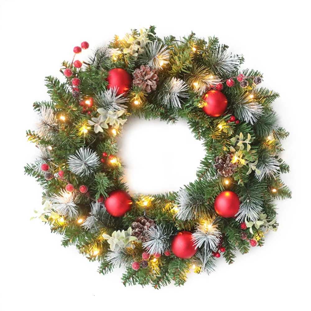 Led Christmas Wreath 40CM Artificial Pinecone Red Berry Garland Hanging Ornaments Front Door Wall Decorations Xmas Tree WreathM251115