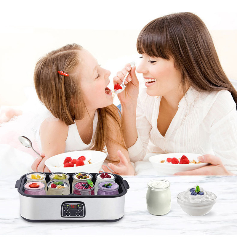 Yogurt Making Machine 1400ML Large Capacity Milkshake Jam Ice Cream Maker Stainless Steel Yogurt Pudding Maker with 8 Glass Jars Kitchen Application L