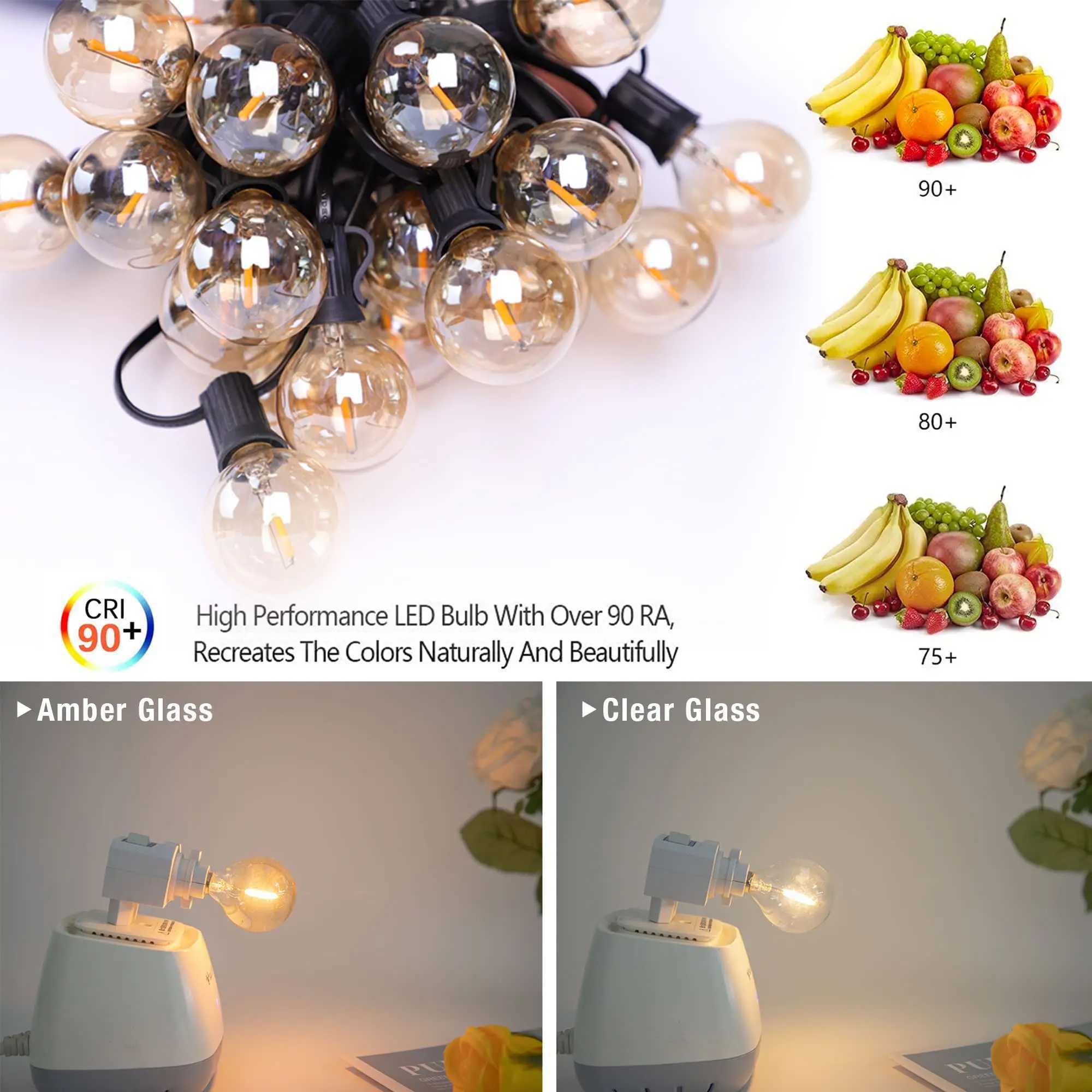 G40 String Light Replacement Bulbs E12 Base Low Watt Gold Tint Glass Dimmable Warm 2200K Decorative Led Fairy Outdoor Light Bulb C251115