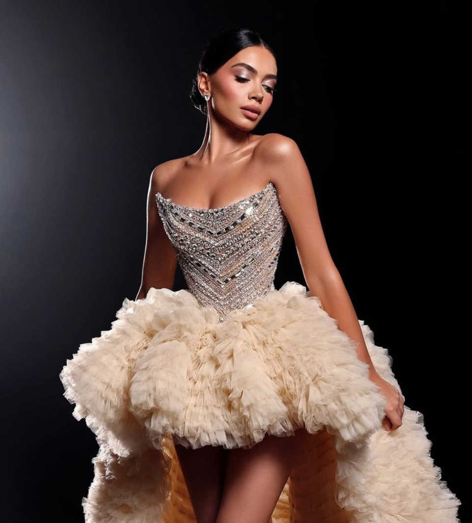 Prom Gown Fashion Show Short Evening Dress Pleated Tulle Tail Party Dresses Crystal Bridal Gowns Robes De Mariee Size Customized L241700