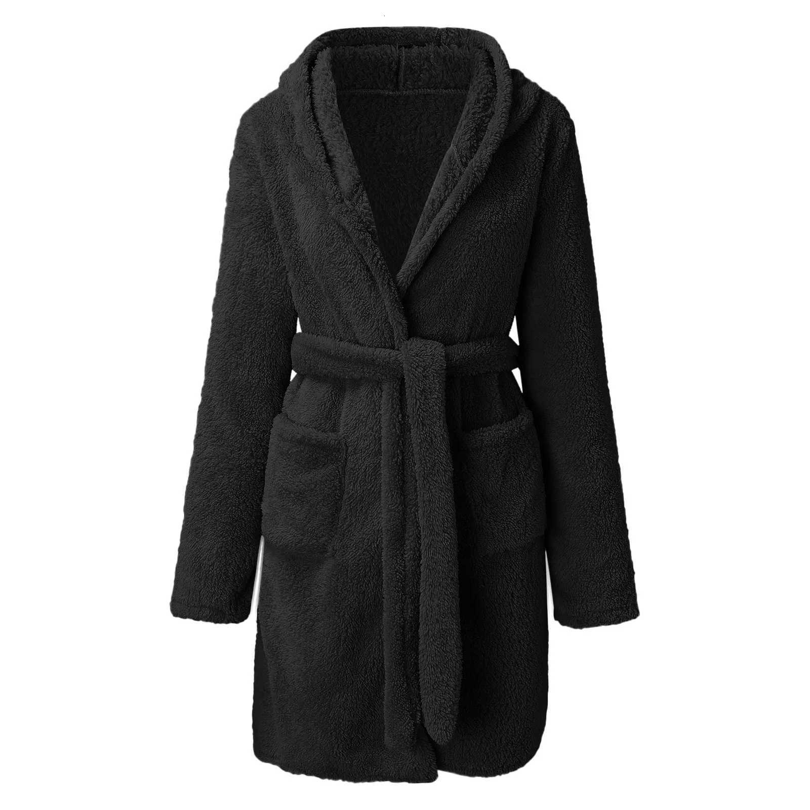 Autumn Winter Women Sexy Bath Robe Fluffy Plush Pyjamas Ladies Hooded Dressing Solid Color Gown Warm Bathrobe Female loungewear C251115