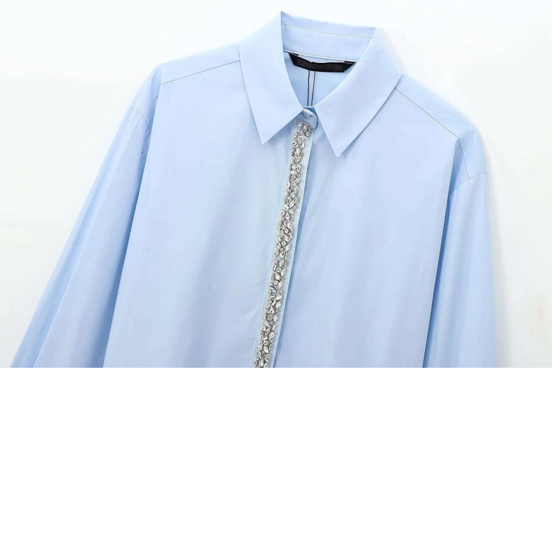 DEEABAE Women's Clothing Offers With Free Shipping Casual Lapel Long Sleeve Jeweled Pop Short Shirt