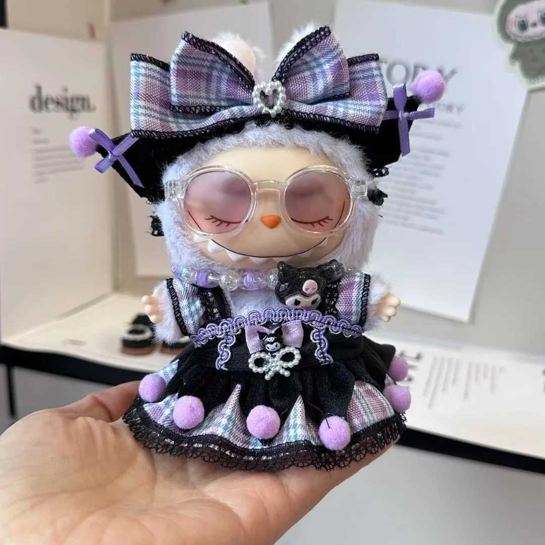 17cm Labubu Doll Clothing Monster Clothing Accessories Clothing DIY Childrens Gift Kuromi Dress Purple Cool Girl Hairband EE22A X250415