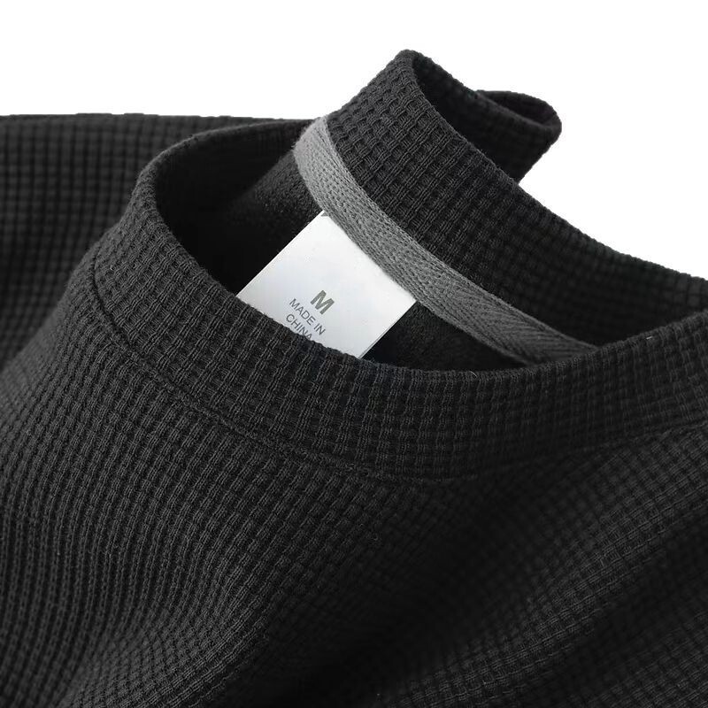 Waffle round neck short sleeved back pocket collar men's top summer new loose plus size ice silk thin T-shirt