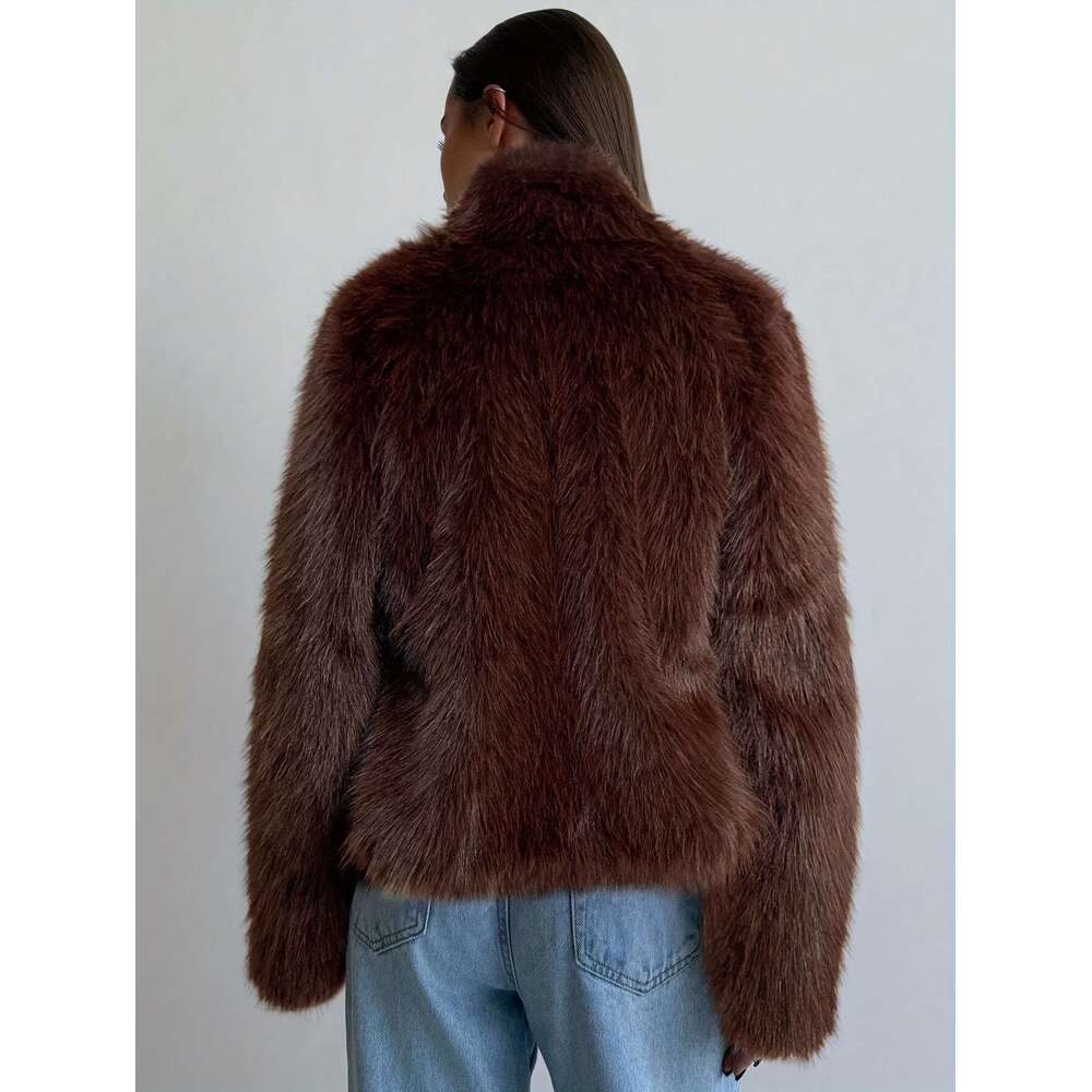 Warm Stylish Faux Fur Coat Women - Plush High Collar Open Front Jacket Suitable For Autumn And Winter Outings winter jacket women