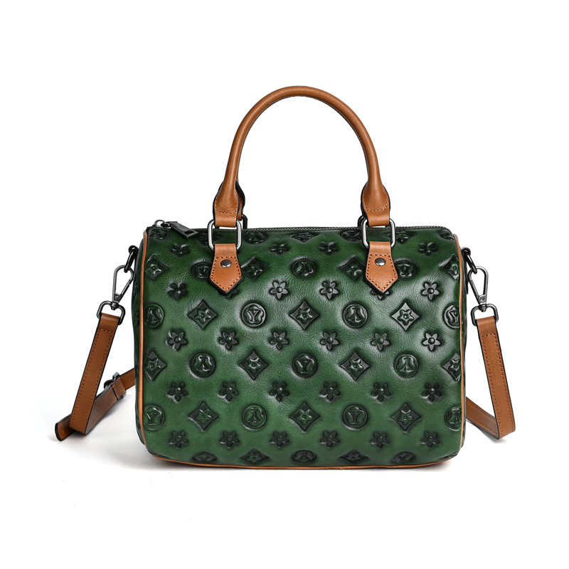 Cowhide Handbag Large Capacity Head Layer Cowhide Embossed Single Shoulder Diagonal Bag A Vintage Tote Bag