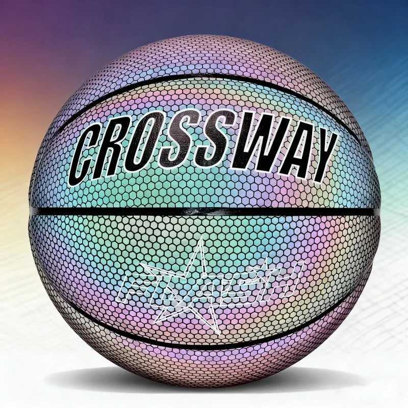 Size 7 Reflective Basketball Wear-Resistant Durable Anti Slip PU Basketball For Indoor Outdoor Night Game Training Birthday GiftW251115