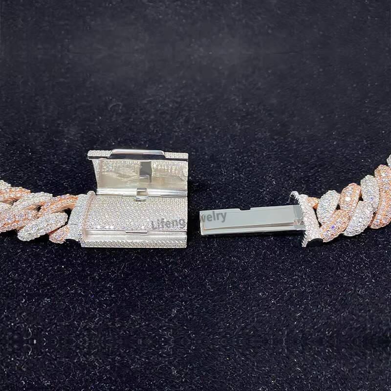 Hip hop Two Tone White Rose Gold Plated 22mm VVS Moissanite Diamond Cuban Link Chain Necklace for Gift or Engagement - view 7