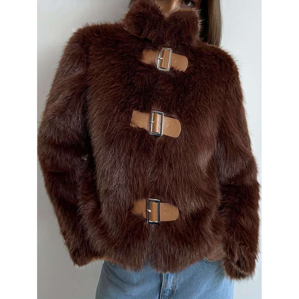 Warm Stylish Faux Fur Coat Women - Plush High Collar Open Front Jacket Suitable For Autumn And Winter Outings winter jacket women