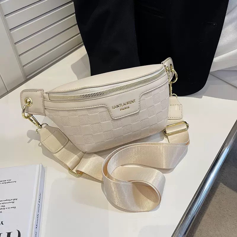 hot Bag female new fashion niche wide shoulder strap crossbody dia zipper leisure texture large capacity chest bag