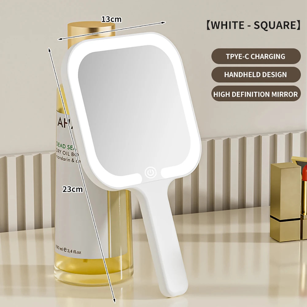 LED Smart Makeup Mirror Hand-held Carry 3 Colors Adjust Bright with Touch Screen Cosmetic Tabletop Vanty Mirror Travel Home Use 250415
