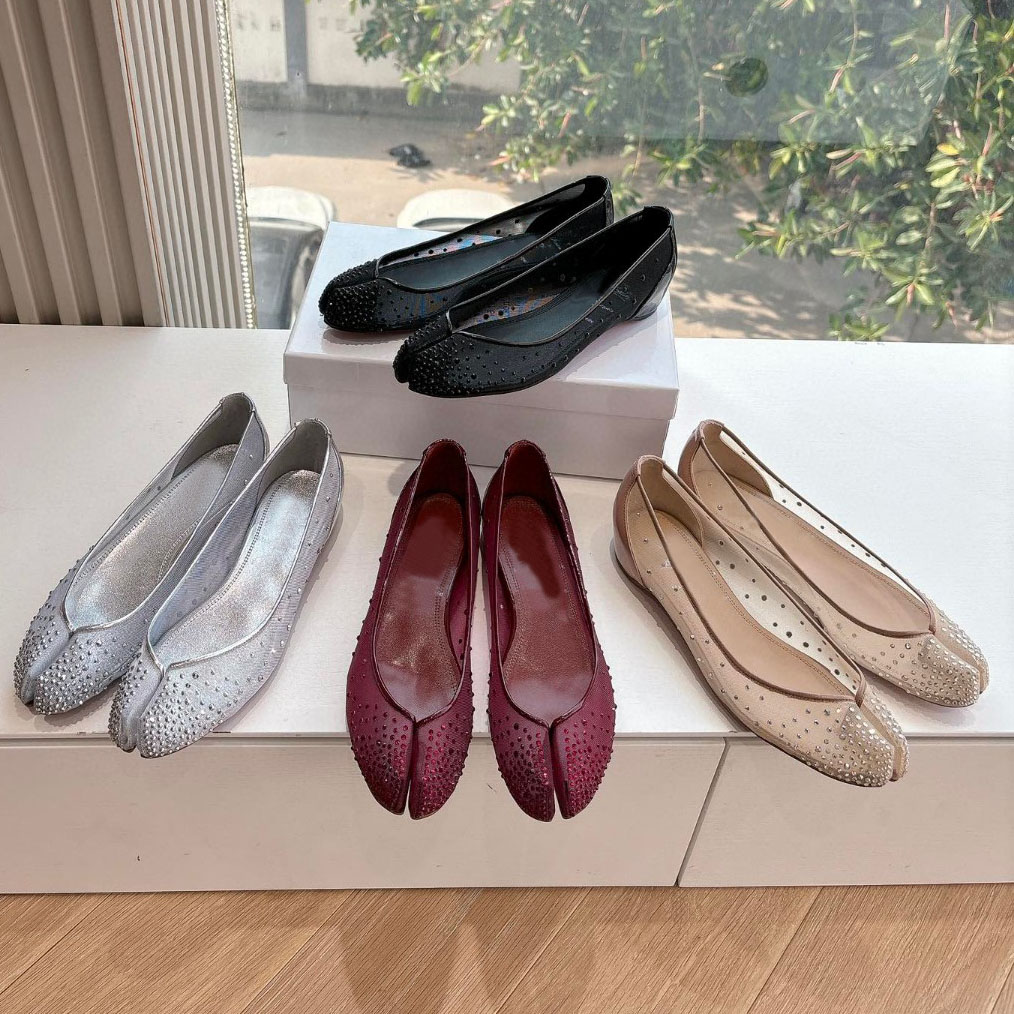 womens flat shoes loafers marlougiela Strass New Marlougiela Strass Ballerinas Strass mesh and laminated calf leather Silver Women Party Patent leathe Z251016