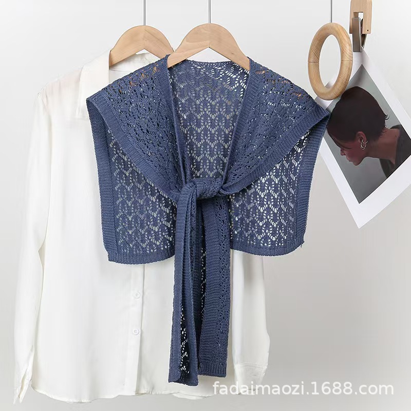 K412 Knitted shawl for women, outerwear for spring and summer, with skirt, hollow shoulder, internet celebrity fashion, thin neck protection, air-cond