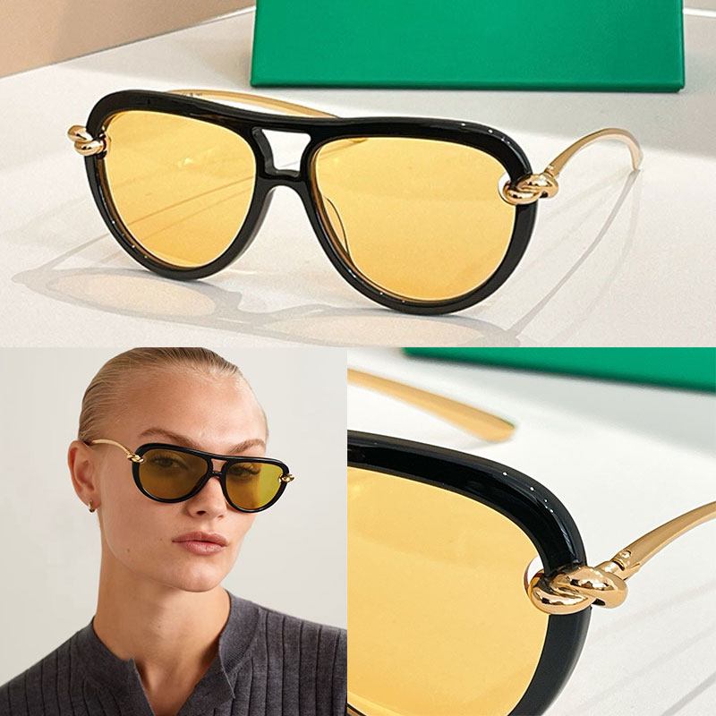 Knot Pilot Sunglasses Black Acetate Pilot Frame Metal Knot Mirror Leg Hollow Lens Fashion Personalized Design Men Women Sunglasses BV1481 with Box