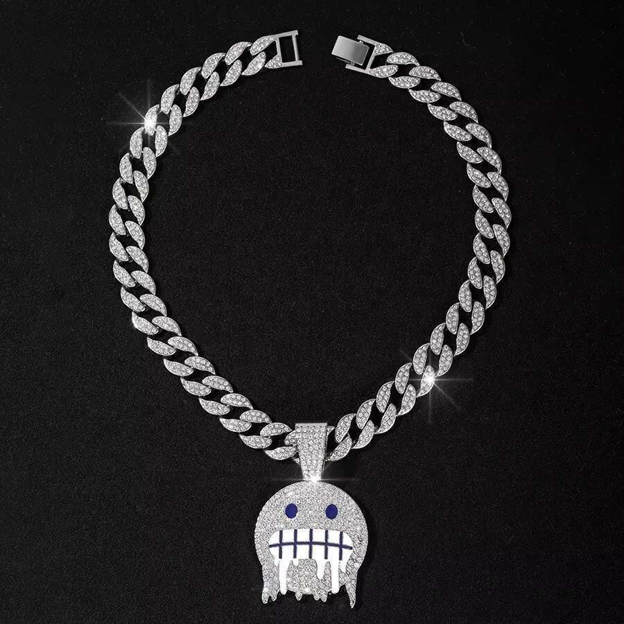DHCollections Hip Hop Lock Pendant Necklace with 15mm Iced Out Cuban Link Chain Bling Alloy Accessory for Men Women 18 Inch 1 Piece