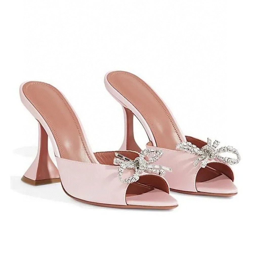 9.5cm Rosie Bow Crystal-Embellished point toe Mules sandals Heel Slipper spool Heels shoes women's Luxury Designer Evening Party shoe Bring a box Size 35-42