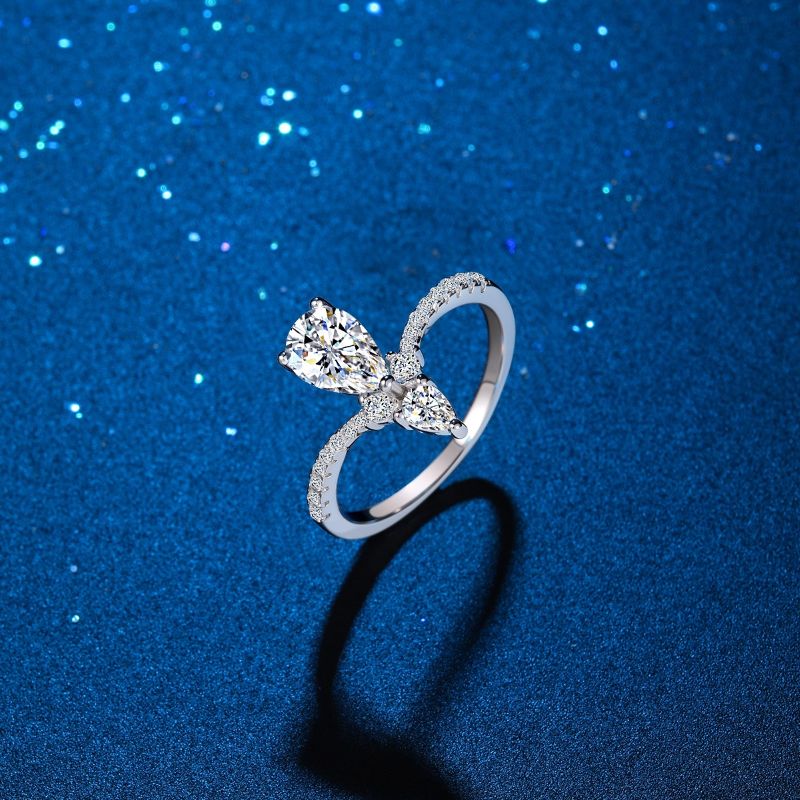 TaiYang 1ct Moissanite Pear Crown Setting Ring for Women, Luxurious 925 Sterling Silver Wedding Engagement Diamond Ring with Moissanite Certificate