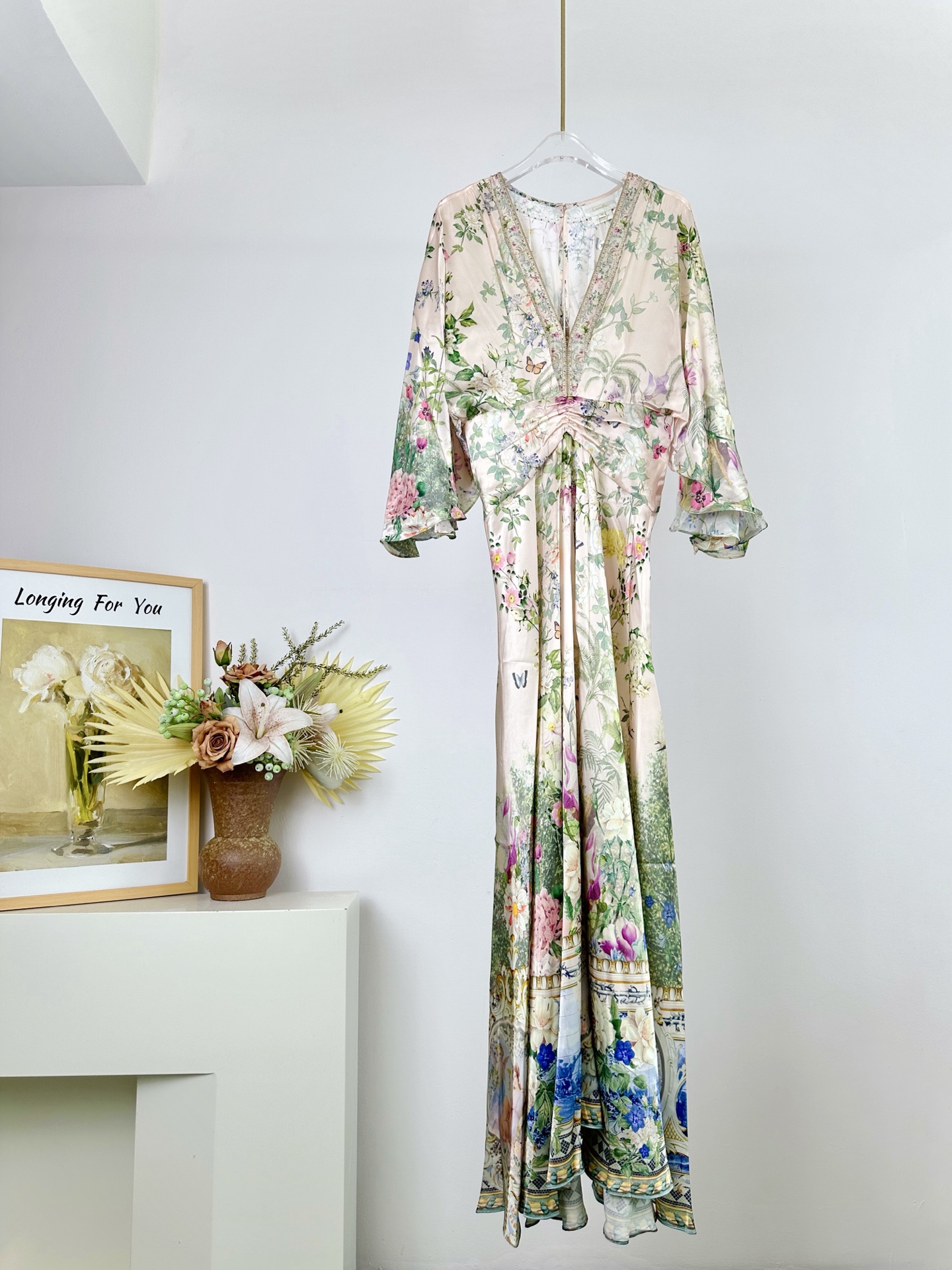 Australian designer dress Silk printed V-neck mid length dress