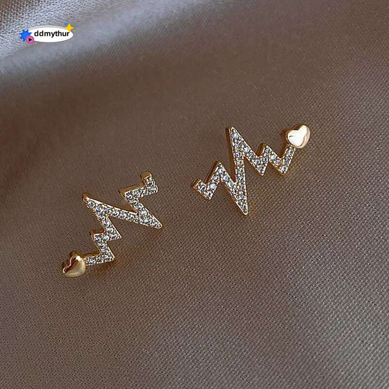 Cute Heartbeat Stud Earrings Medical ECG Romantic Heart Earing For Women Geometric Wave Lighing Daily Wear Jewelry Gift Bijoux ddmythur