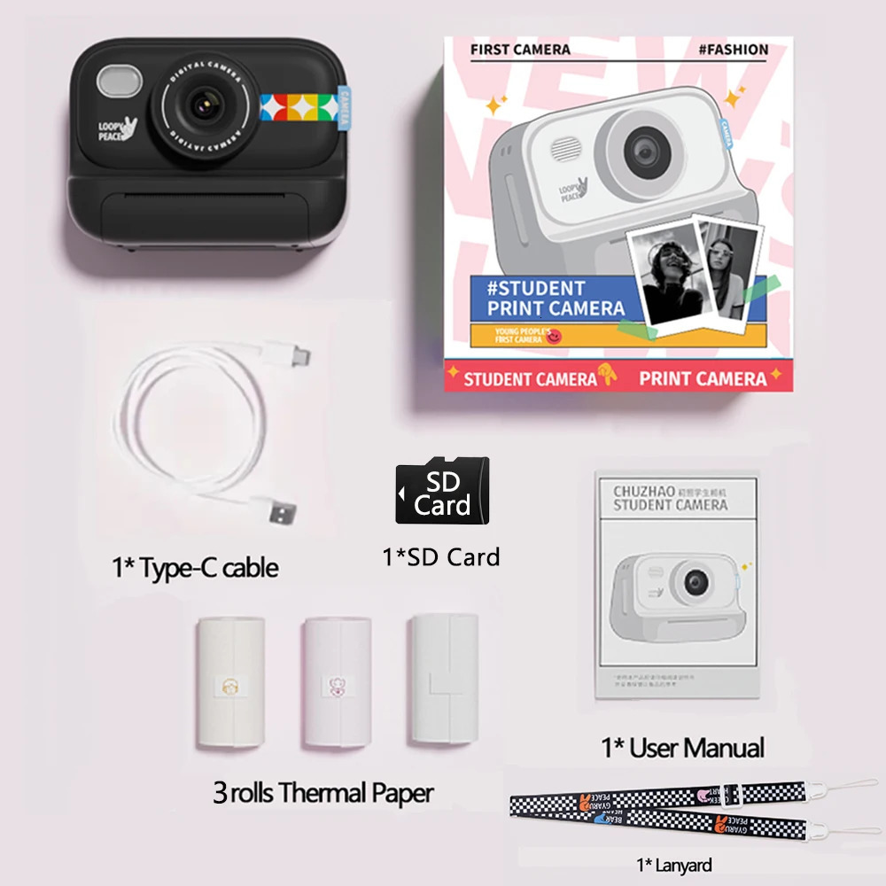 Color Instant Print Camera for kids Christmas Birthday Gifts for Girls Boys HD Digital Video Cameras No Ink Thermal Paper 251114