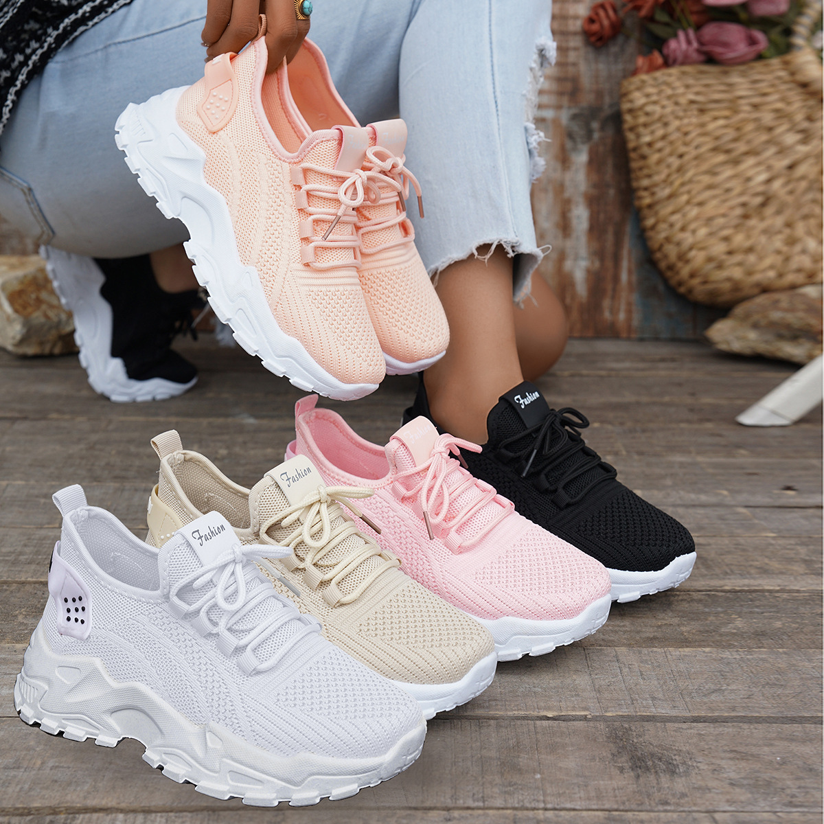 Comfortable Large size Women's white shoes,summer mesh lace sneakers, lowtop running shoes travel and vacation leisure comfortable