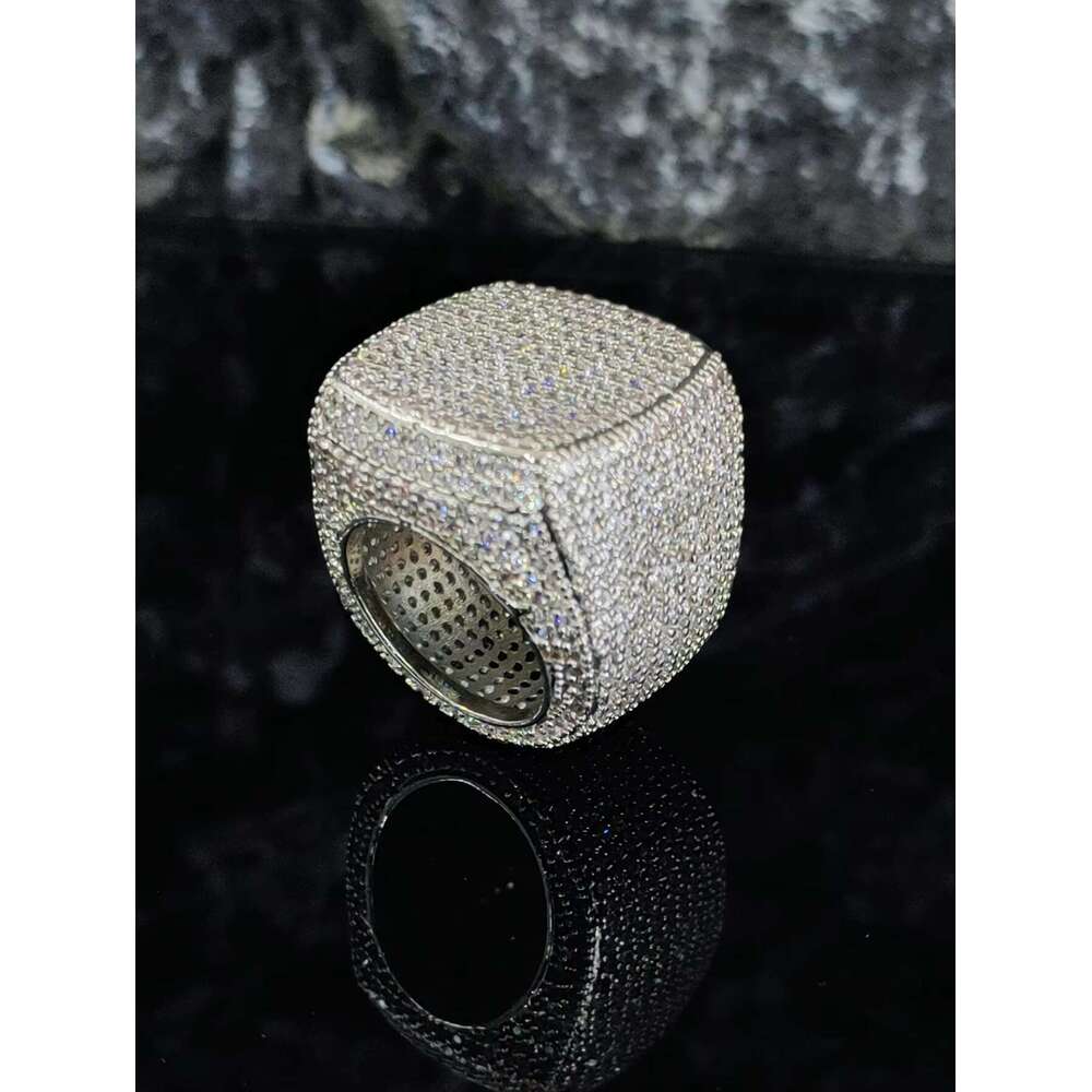 DHcollections Rose Gold, Silver And Pearl Zircon Hip - Hop Square Ring For Party And Halloween