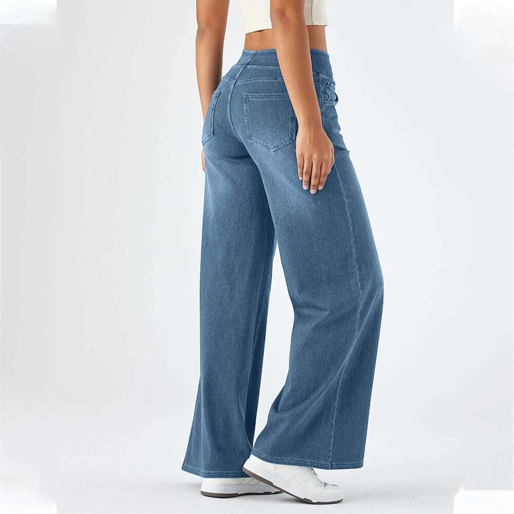Designer Clothing Fashion Baggy Jeans For Women Bleached Vintage High Waist Wide Leg Denim With Pockets Boyfriend Stretchy Palazzo Pants