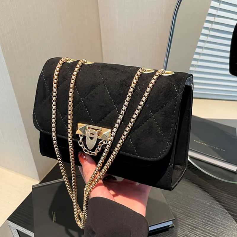 Women Vintage Chain Shoulder Bags Solid Color Suede Fabric Flap Bag New Female Small Underarm Bag Fashion Commute Crossbody BagW251115