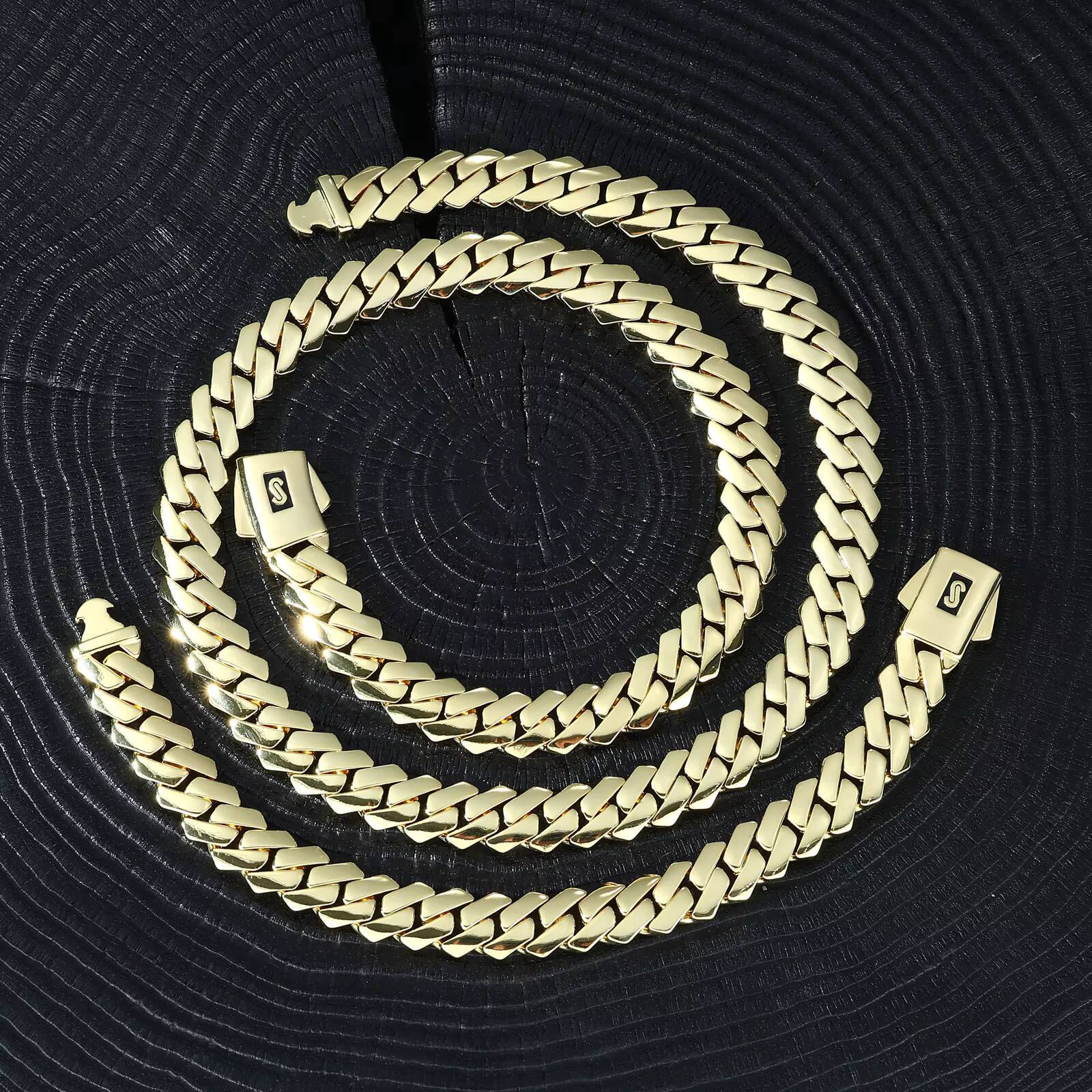 Cadenas De Oro 14k Cubana EDGE Plain Lock Men Luxury Hip Hop Jewelry 12mm 14K Gold Plated Miami Cuban Link Necklace Monaco Chain