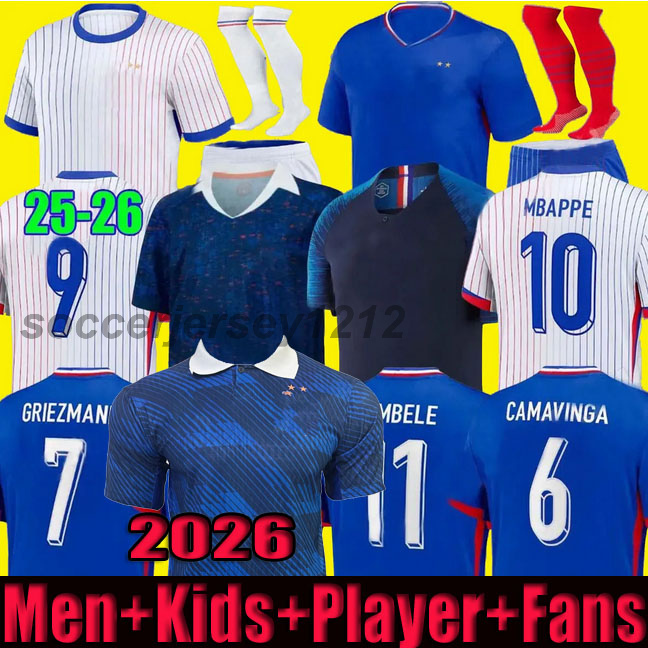 2026 French Soccer Jerseys World Cup BENZEMA MBAPPE GRIEZMANN SALIBA PAVARD Dembele 2025 Maillot De Foot Kids 25 26 27 Football Shirt men 1998 KOLO MUANI 2006 Retro