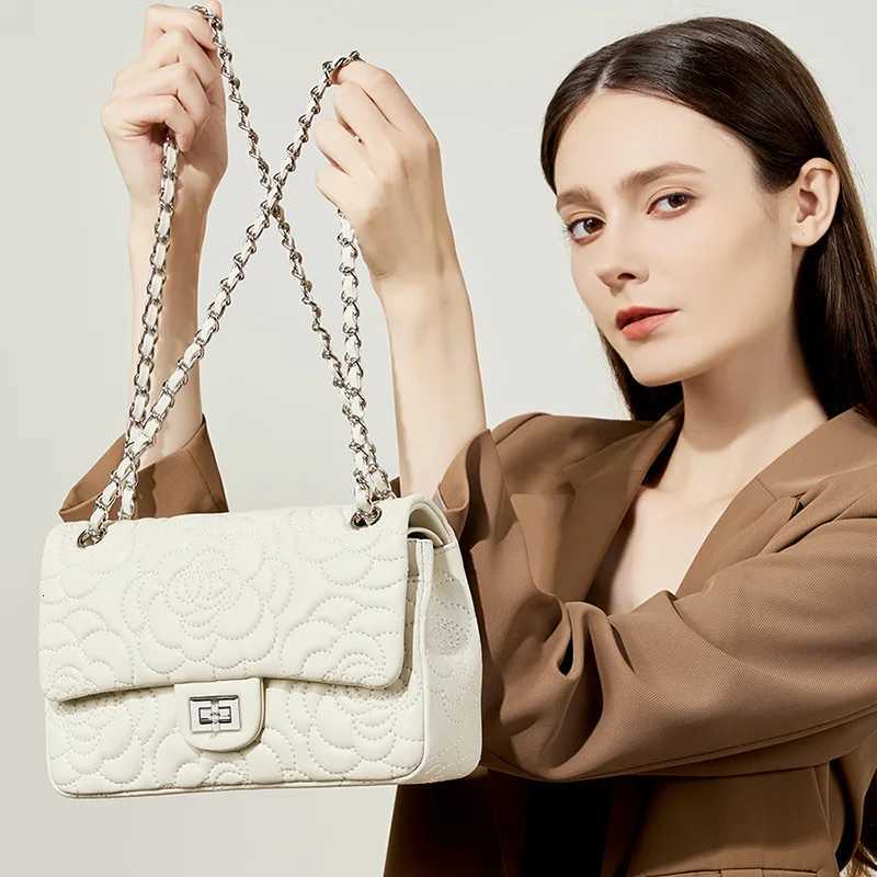 New Vintage Style Small Square Leather Bag Tea Flower Pattern Top Layer Sheep Skin Feel Chain Crossbody Bag for WomenW251115